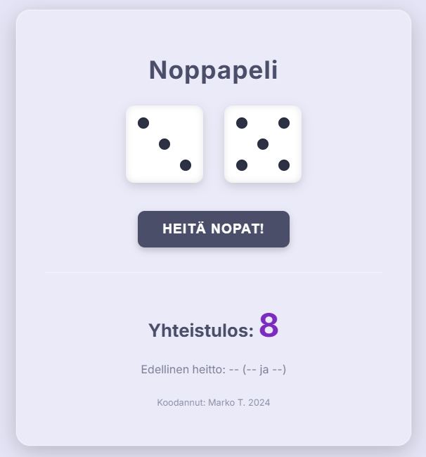 Kuvakaappaus projektista Noppapeli