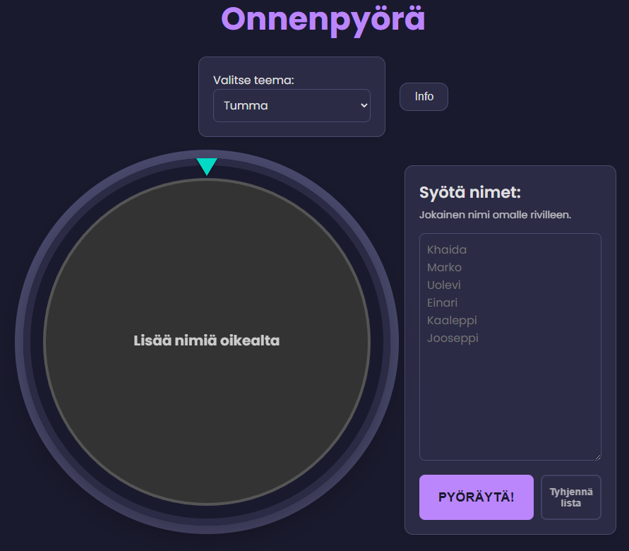 Kuvakaappaus projektista Onnenpyörä